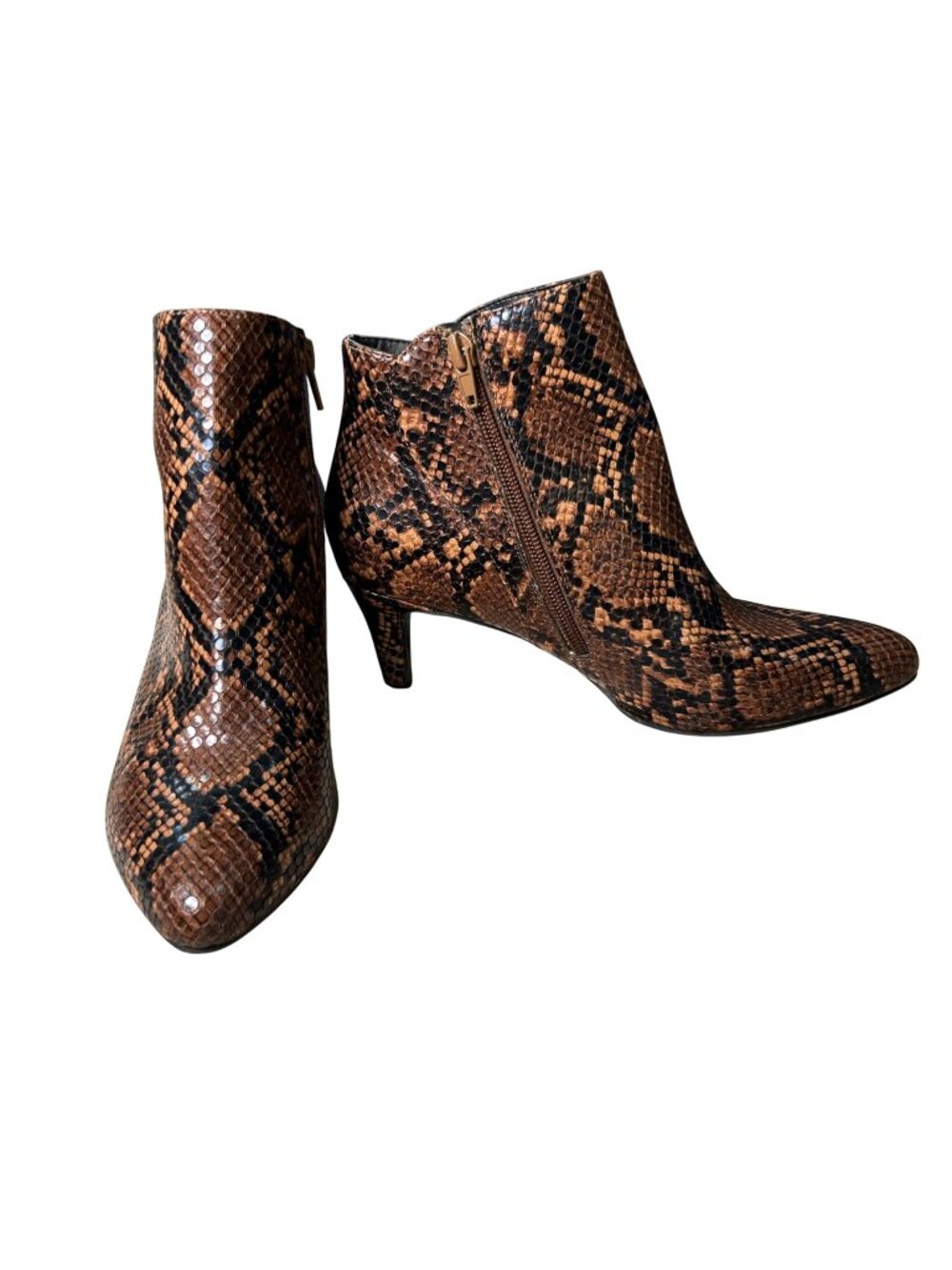 Alfani Step N Flex Harpper Snake Print Ankle Boots 6.5M Faux Leather Brown Black